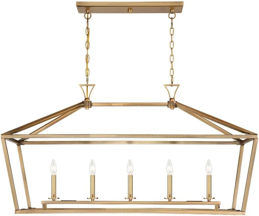 Savoy House 1-424-5-322 Townsend Traditional Bohemian Linear Chandelier, 5-Light 300 Total Watts, 24" H x 44" L, Warm Brass