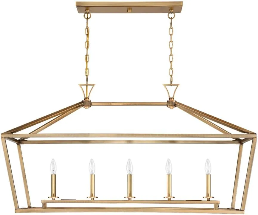 Savoy House 1-424-5-322 Townsend Traditional Bohemian Linear Chandelier, 5-Light 300 Total Watts, 24" H x 44" L, Warm Brass