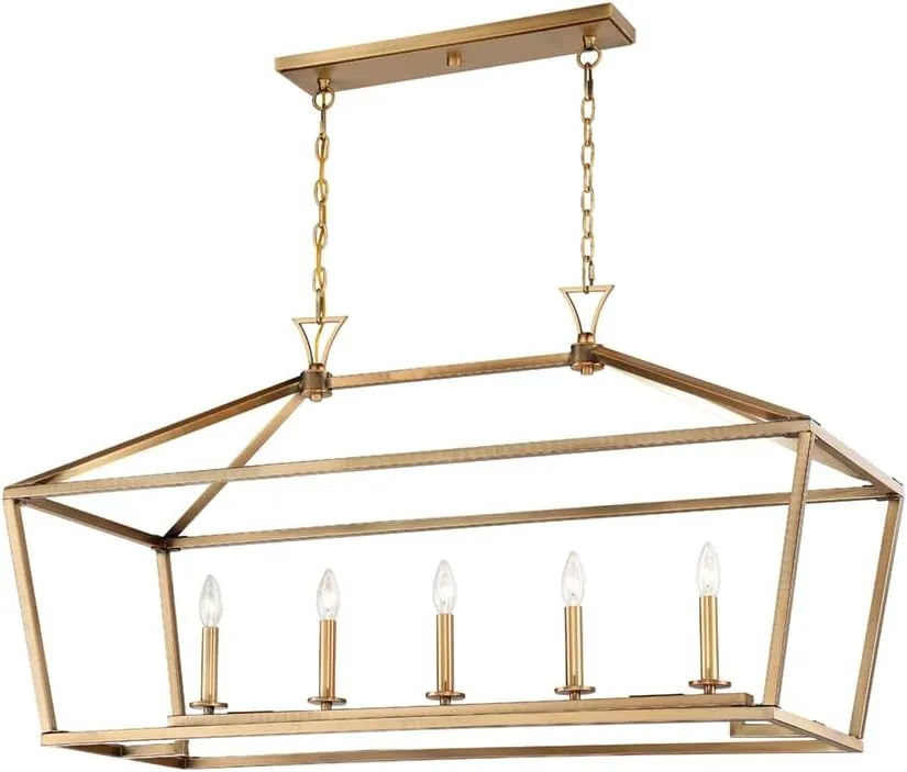 Savoy House 1-424-5-322 Townsend Traditional Bohemian Linear Chandelier, 5-Light 300 Total Watts, 24" H x 44" L, Warm Brass