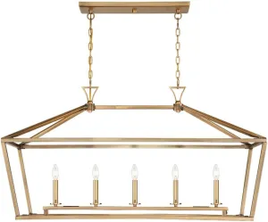 Savoy House 1-424-5-322 Townsend Traditional Bohemian Linear Chandelier, 5-Light 300 Total Watts, 24" H x 44" L, Warm Brass