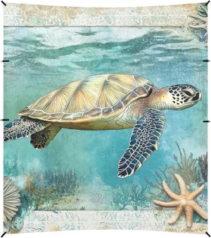 Sea Turtle Illustration Stable Beach Tent UPF50  Water-Resistant Outdoor Sun Shade with Sand Shovel, Sandbags for Camping Trips, Fishing, Backyard Fun or Picnics