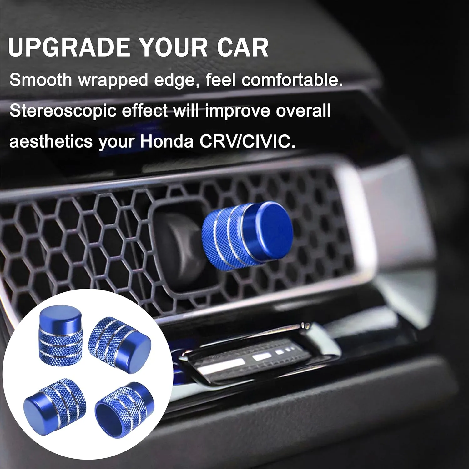 SENSHINE Air Conditioning, Vent Knob Cover for Honda Civic Accessories 2022 2023 2024 2025 for Honda CRV 2023 2024 2025 for Acura Integra 2023 2024 2025 Start/Stop Push Button Ring Trim 10Pcs (Blue)