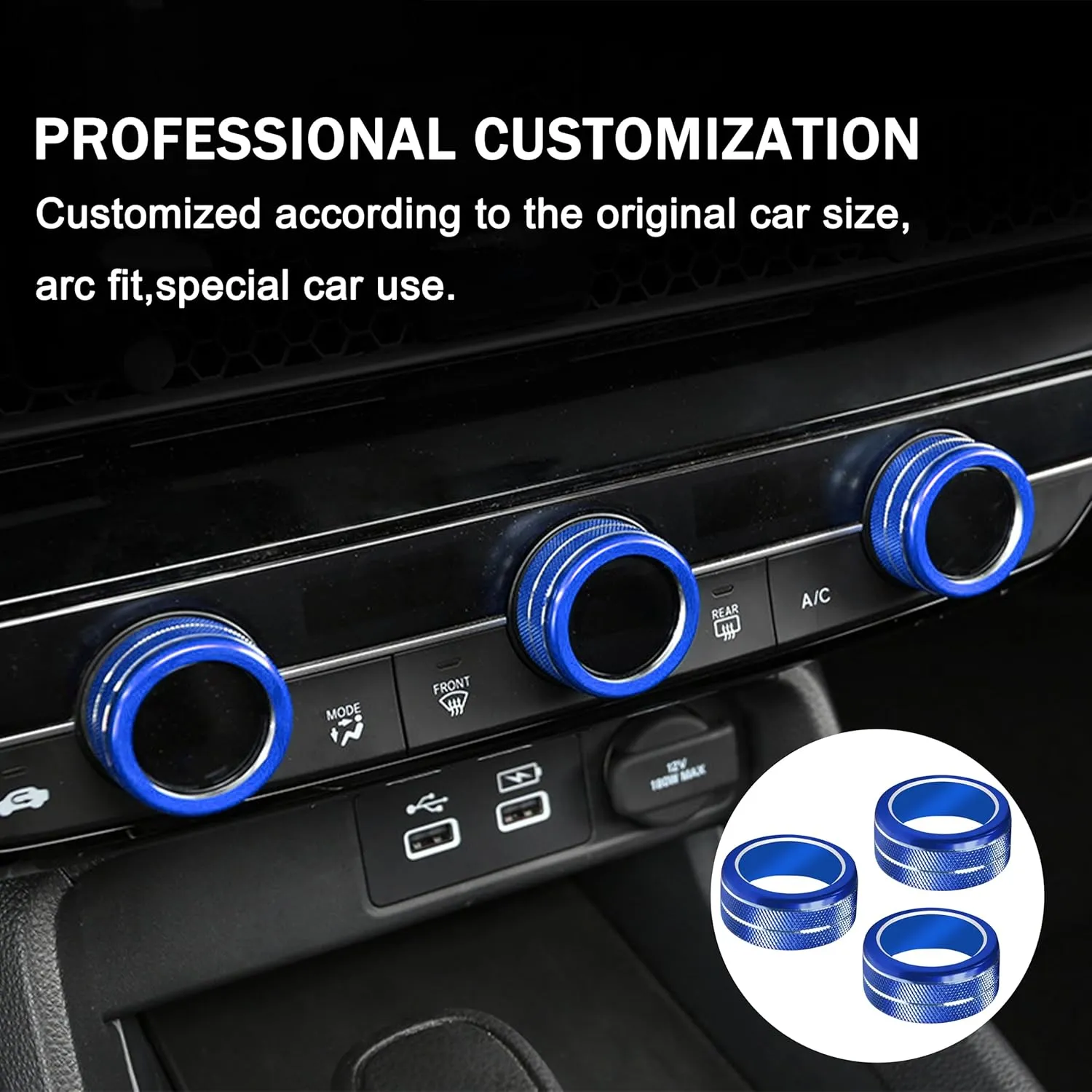 SENSHINE Air Conditioning, Vent Knob Cover for Honda Civic Accessories 2022 2023 2024 2025 for Honda CRV 2023 2024 2025 for Acura Integra 2023 2024 2025 Start/Stop Push Button Ring Trim 10Pcs (Blue)