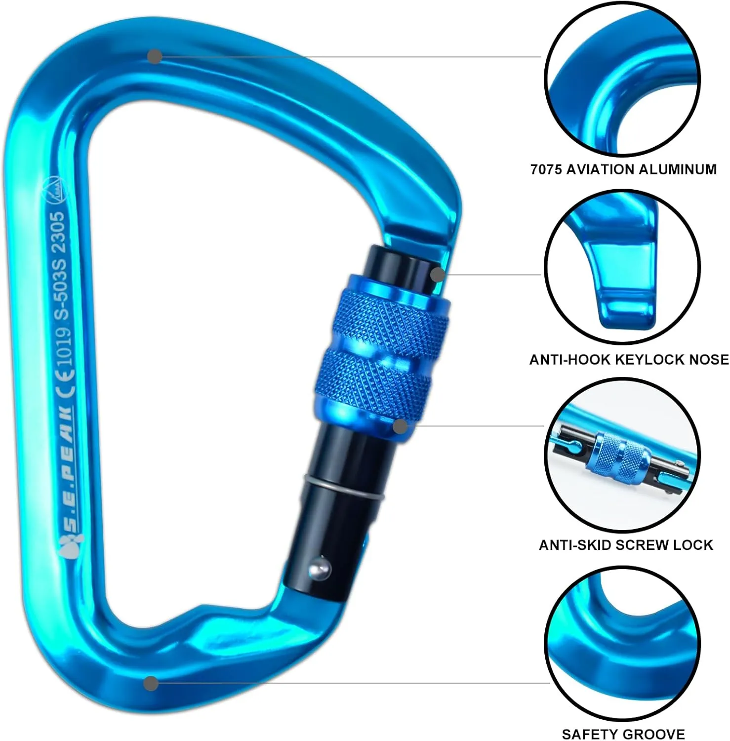SEPEAK UIAA 30kN Locking Climbing Carabiner, Professional Heavy Duty Screwgate Clip for Outdoor Climbing, Mountaineering, Rappelling, Camping, Hiking, Swing,Large D Carabiner Hook/6744lb