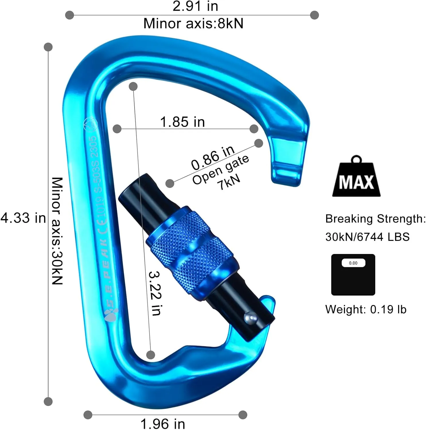 SEPEAK UIAA 30kN Locking Climbing Carabiner, Professional Heavy Duty Screwgate Clip for Outdoor Climbing, Mountaineering, Rappelling, Camping, Hiking, Swing,Large D Carabiner Hook/6744lb