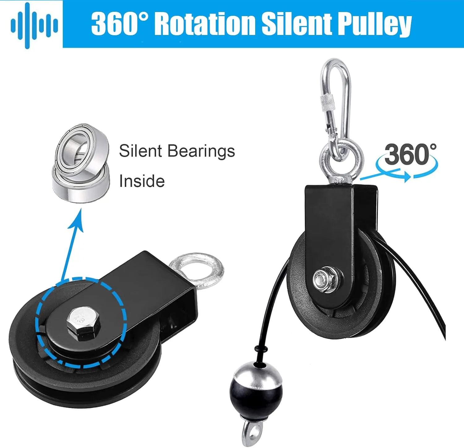 SERTT Gym Pulley System, Fitness Swivel Pulley Wheel with Hanging Strap Carabiner, Swivel Pulley Block for DIY Home LAT Pulldown and Lift Cable Machine