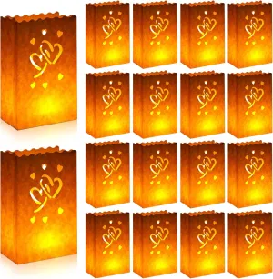 Sherr 100 Pcs White Luminary Bags Lantern Luminary Candle Bag Flame Resistan with Hearts Luminaries Tea Light for Easter, Mother's Day, Wedding, Valentine's Day, Wedding, Party, Engagement