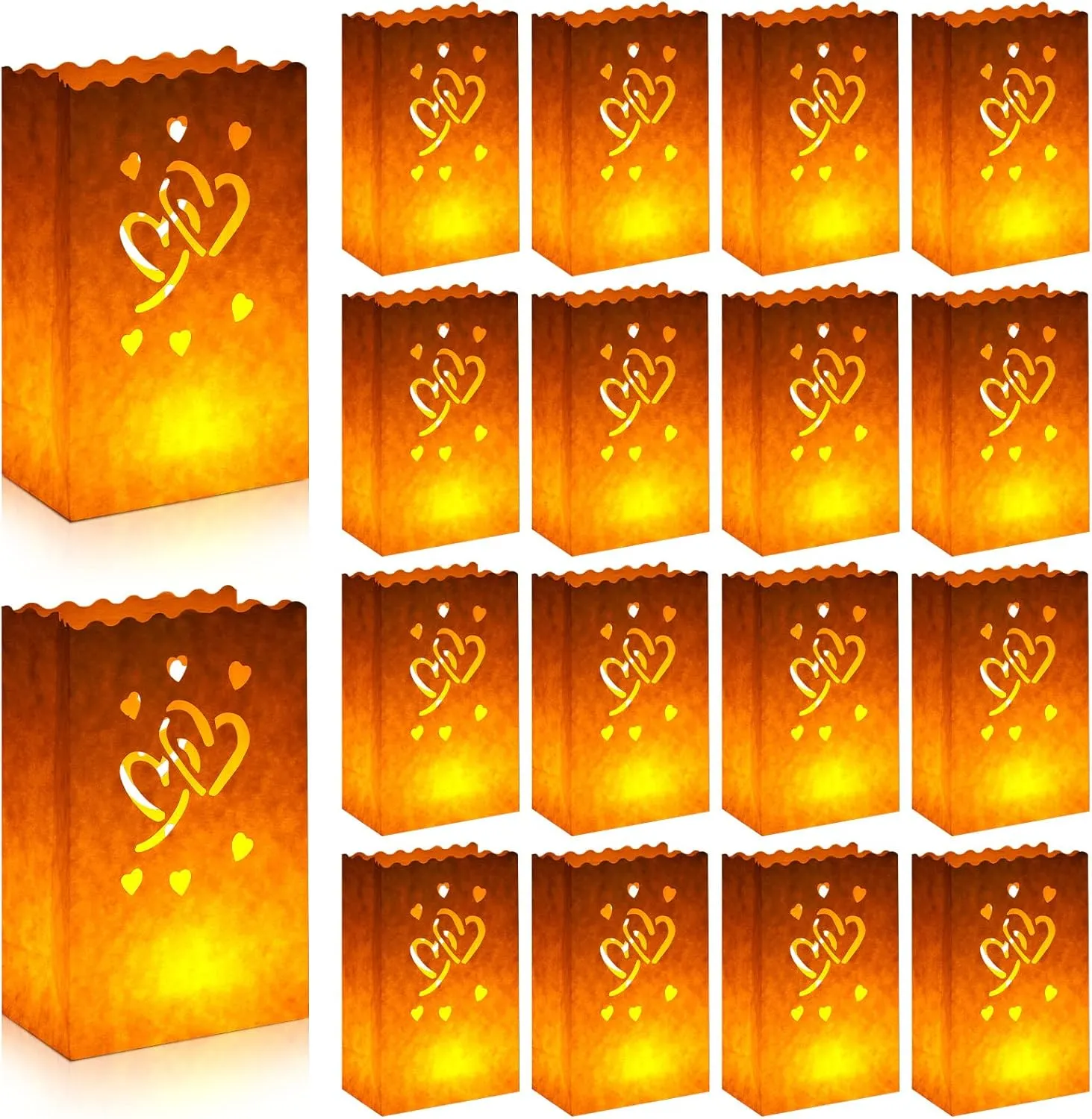 Sherr 100 Pcs White Luminary Bags Lantern Luminary Candle Bag Flame Resistan with Hearts Luminaries Tea Light for Easter, Mother's Day, Wedding, Valentine's Day, Wedding, Party, Engagement