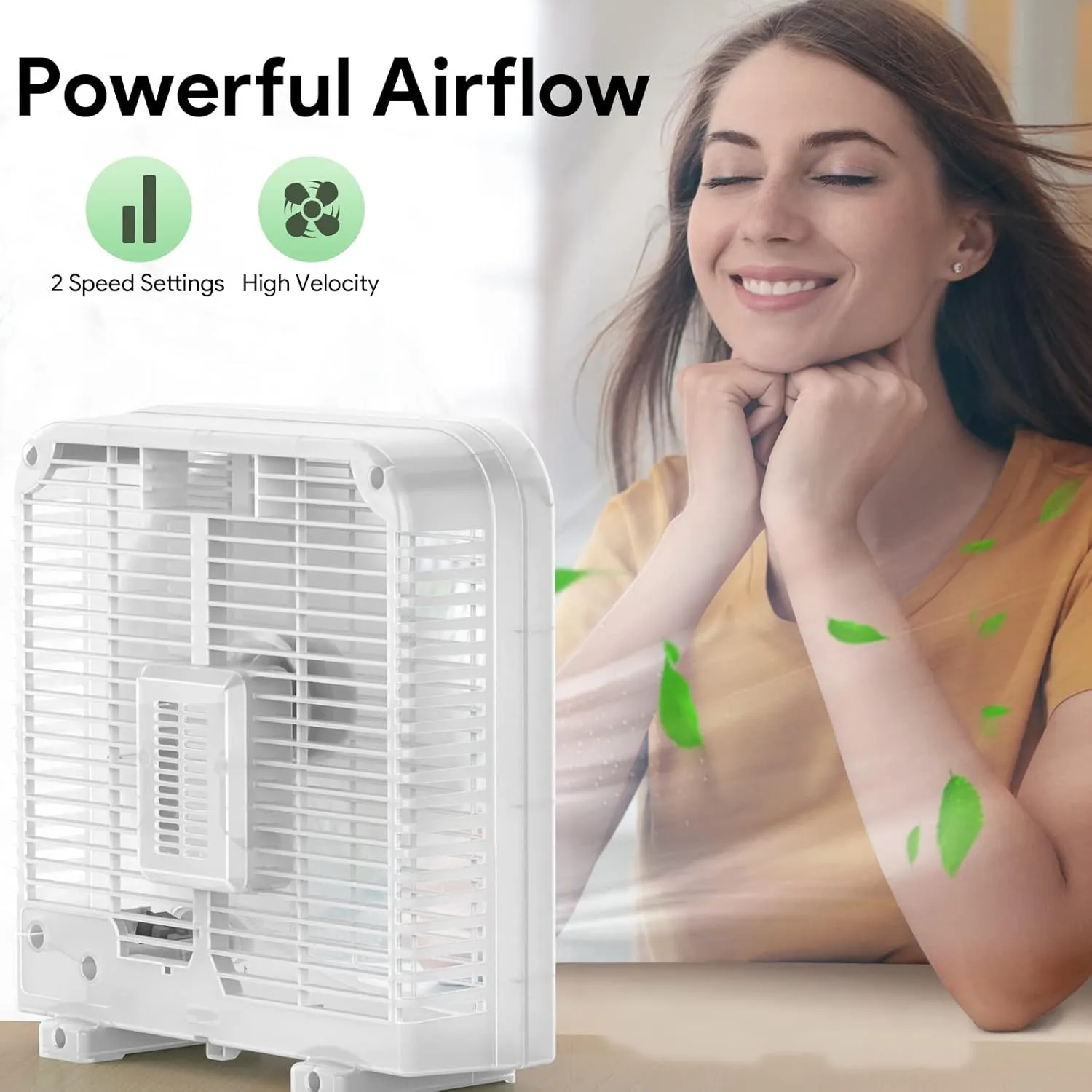 shinic 10" Tabletop Box Fan for Bedroom, 2 Speeds, Quiet Table Fan with Strong Airflow, Energy Efficient Small Box Fan, Portable Kitchen Exhaust Fan for Bedroom Bathroom Office Dorm Workshop, Green