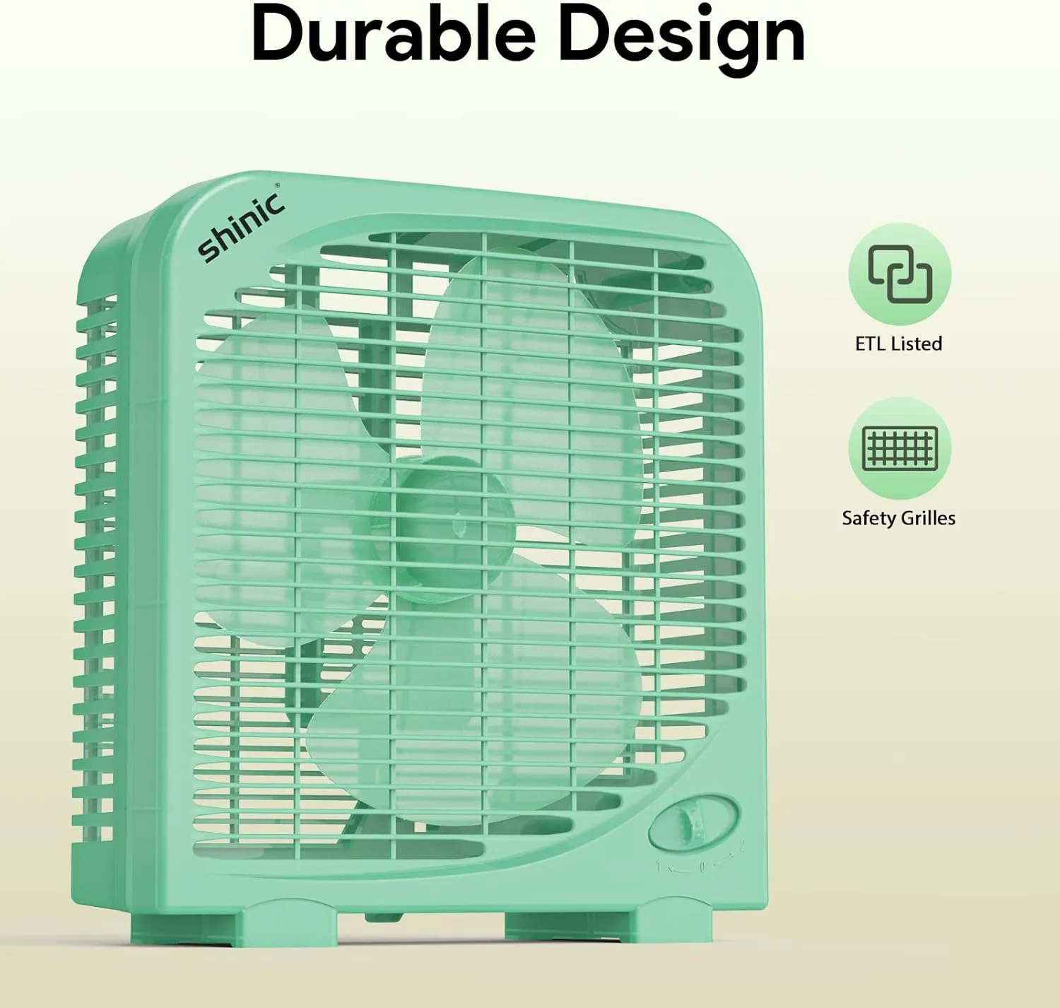 shinic 10" Tabletop Box Fan for Bedroom, 2 Speeds, Quiet Table Fan with Strong Airflow, Energy Efficient Small Box Fan, Portable Kitchen Exhaust Fan for Bedroom Bathroom Office Dorm Workshop, Green