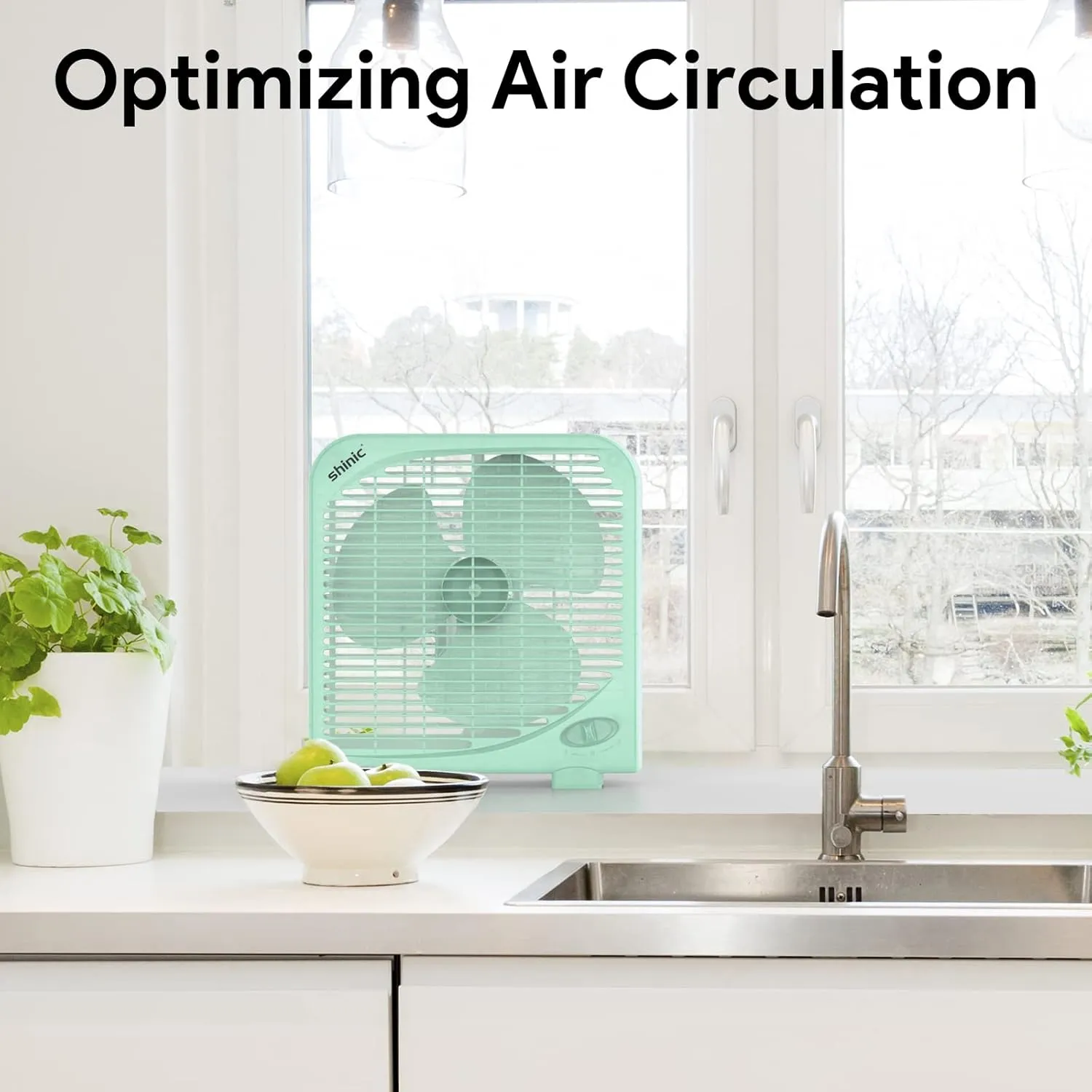 shinic 10" Tabletop Box Fan for Bedroom, 2 Speeds, Quiet Table Fan with Strong Airflow, Energy Efficient Small Box Fan, Portable Kitchen Exhaust Fan for Bedroom Bathroom Office Dorm Workshop, Green