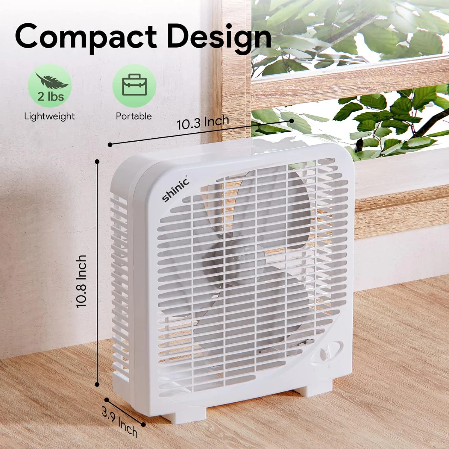 shinic 10" Tabletop Box Fan for Bedroom, 2 Speeds, Quiet Table Fan with Strong Airflow, Energy Efficient Small Box Fan, Portable Kitchen Exhaust Fan for Bedroom Bathroom Office Dorm Workshop, Green