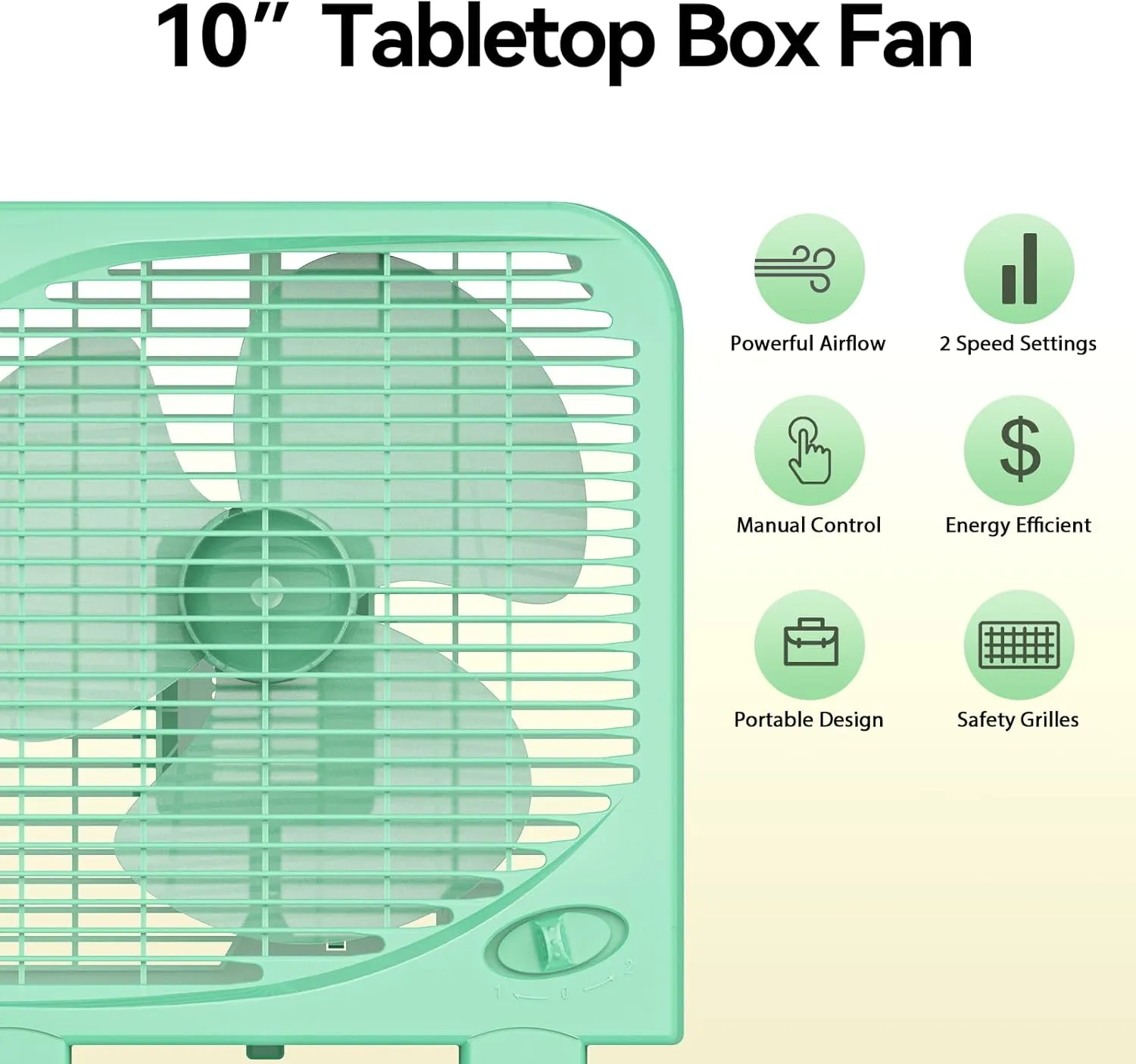 shinic 10" Tabletop Box Fan for Bedroom, 2 Speeds, Quiet Table Fan with Strong Airflow, Energy Efficient Small Box Fan, Portable Kitchen Exhaust Fan for Bedroom Bathroom Office Dorm Workshop, Green