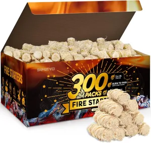 Shwuevei 300 pcs Fire Starter - Natural Fire Starters for Fireplace, Pellet Stove & Wood, Fire Pit, Smoker, BBQ, Chimney, Pizza Oven - Fire Starters for Grill, Charcoal Starter