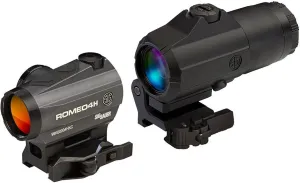 Sig Sauer Compact Durable Waterproof Electro-Optics Gun Stock Accessories - ROMEO4H 2 MOA Red Dot Sight & Juliet4 Quick Release 4X Magnifier Combo