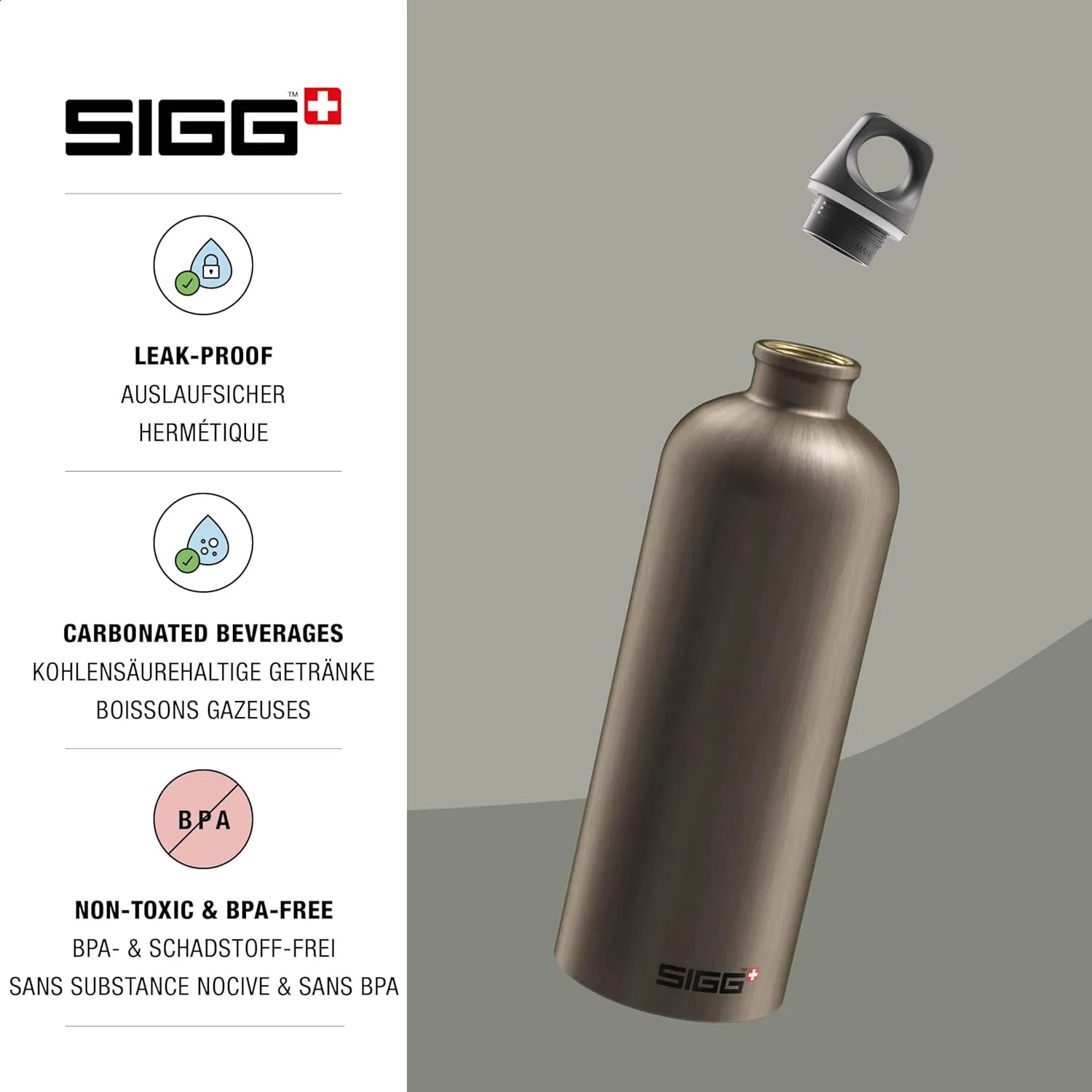 SIGG - Recycled Metal Water Bottle - Traveller - Made in Switzerland - Carbonated Drinks - BPA-Free - 34 Oz