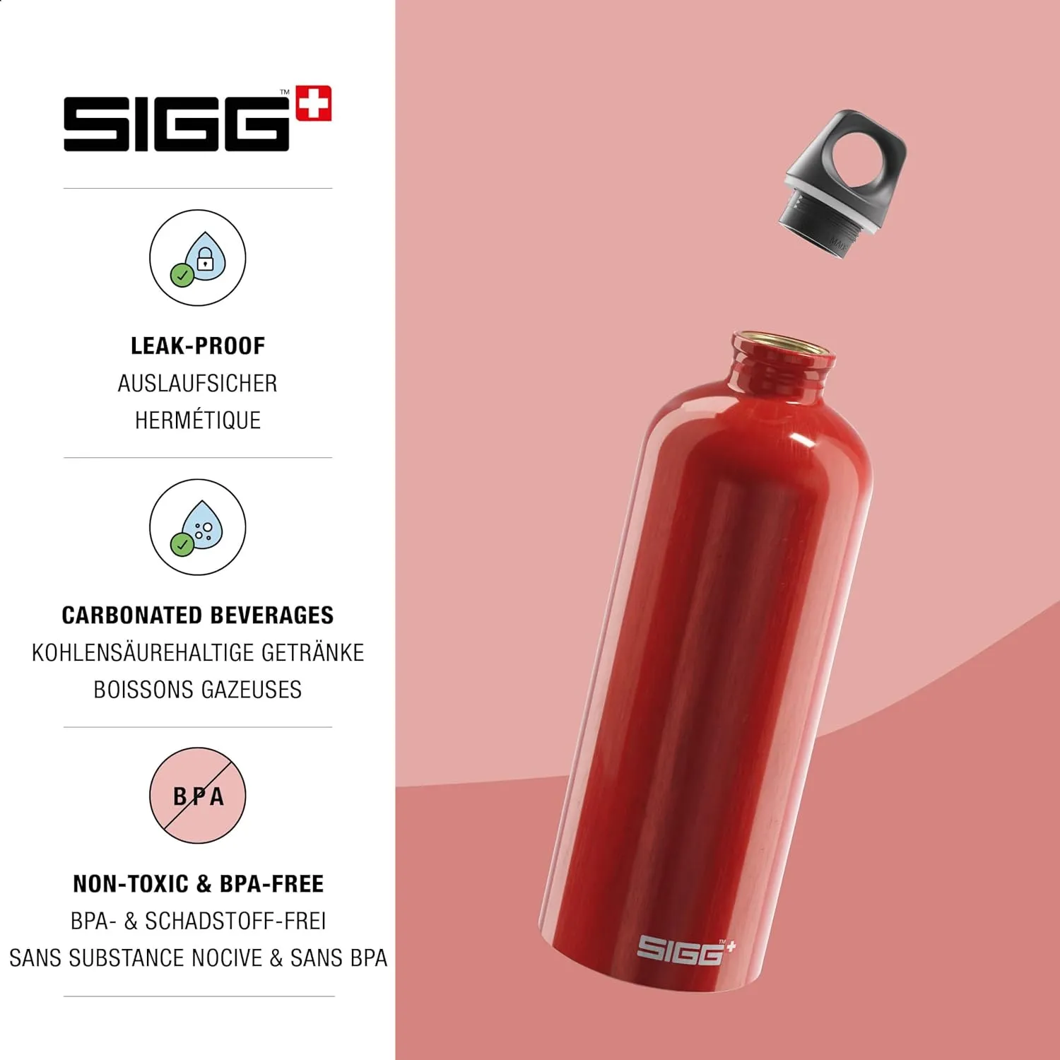 SIGG - Recycled Metal Water Bottle - Traveller - Made in Switzerland - Carbonated Drinks - BPA-Free - 34 Oz