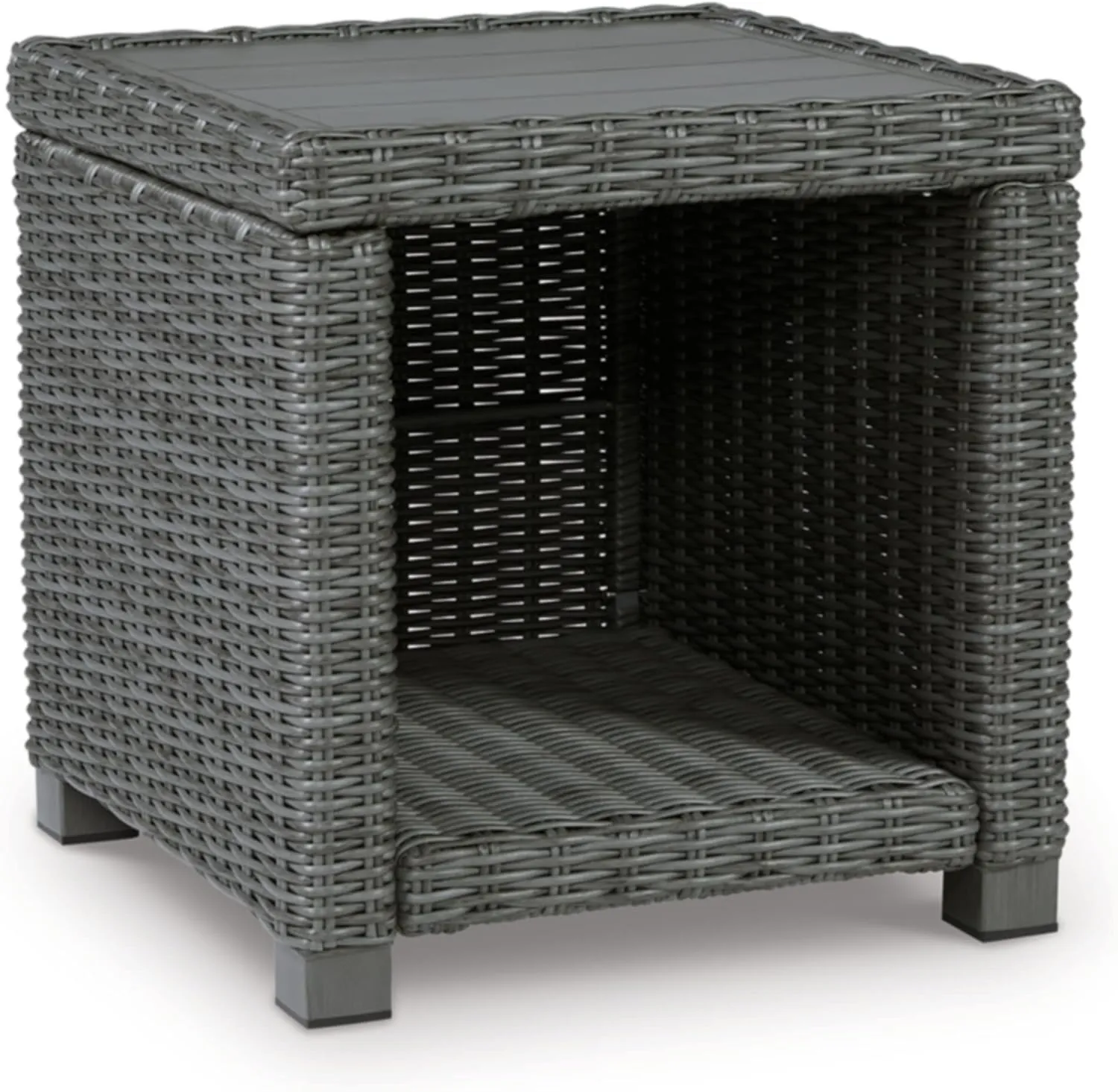 Signature Design by Ashley Elite Park Outdoor Wicker Patio End Table, Gray
