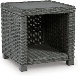 Signature Design by Ashley Elite Park Outdoor Wicker Patio End Table, Gray