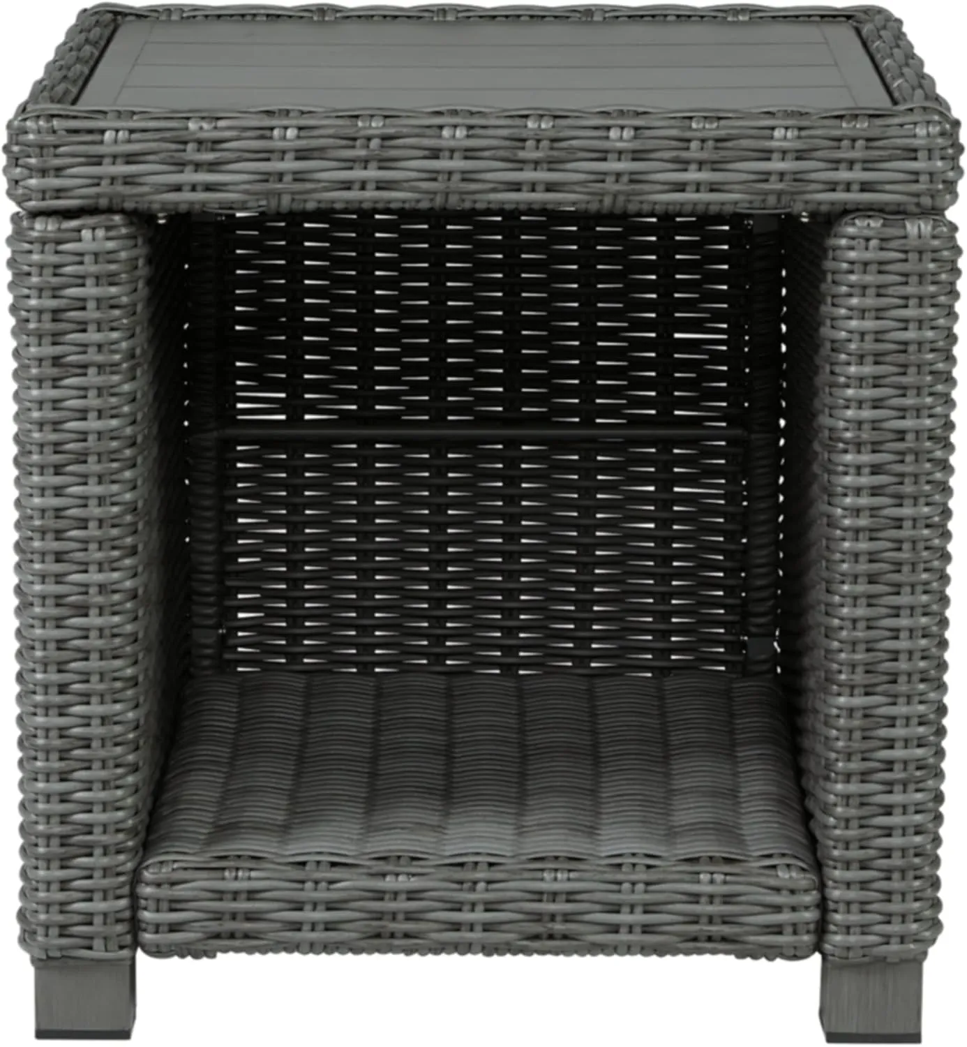 Signature Design by Ashley Elite Park Outdoor Wicker Patio End Table, Gray