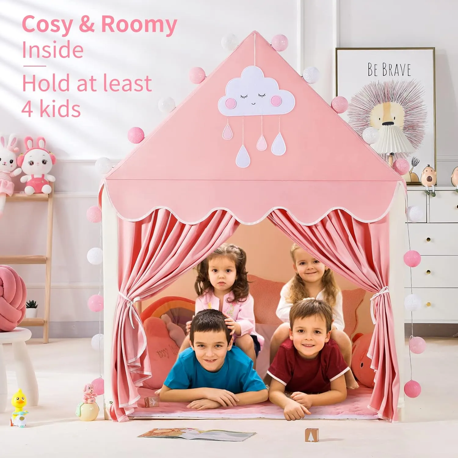 SISTICKER Kids Play Tents for Girls Large Fairy Playhouse for Kids Princess Castle Tent Gift Toys for Girl Toddler Children Play House (Pink) (Pink Tent)