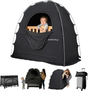SlumberPod The Original Blackout Sleep Tent Travel Essential for Babies and Toddlers, Mini Crib and Pack N Play Cover, Sleep Pod for Kids with Monitor Pouch and Fan Pouch, Blocks 95%  Light, Black