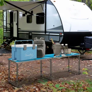 Small Folding Table Lightweight Portable Aluminum Camping Table for Picnic & Camping Mini Foldable,Folding Camp Table, with Adjustable Height Legs, Outdoor Portable Dining Table for Picnic - Blue