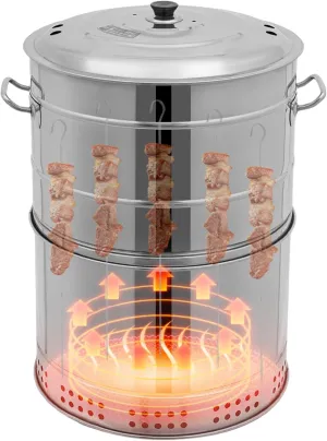 Smokeless Charcoal Hanging Grill,Stainless Steel Surround Charcoal Kebab Grill with 50 Skewers,Portable Smokeless Barbecue Barrel for Picnics,Camping,Traveling, Parties, Beaches,Gardens and More BBQ