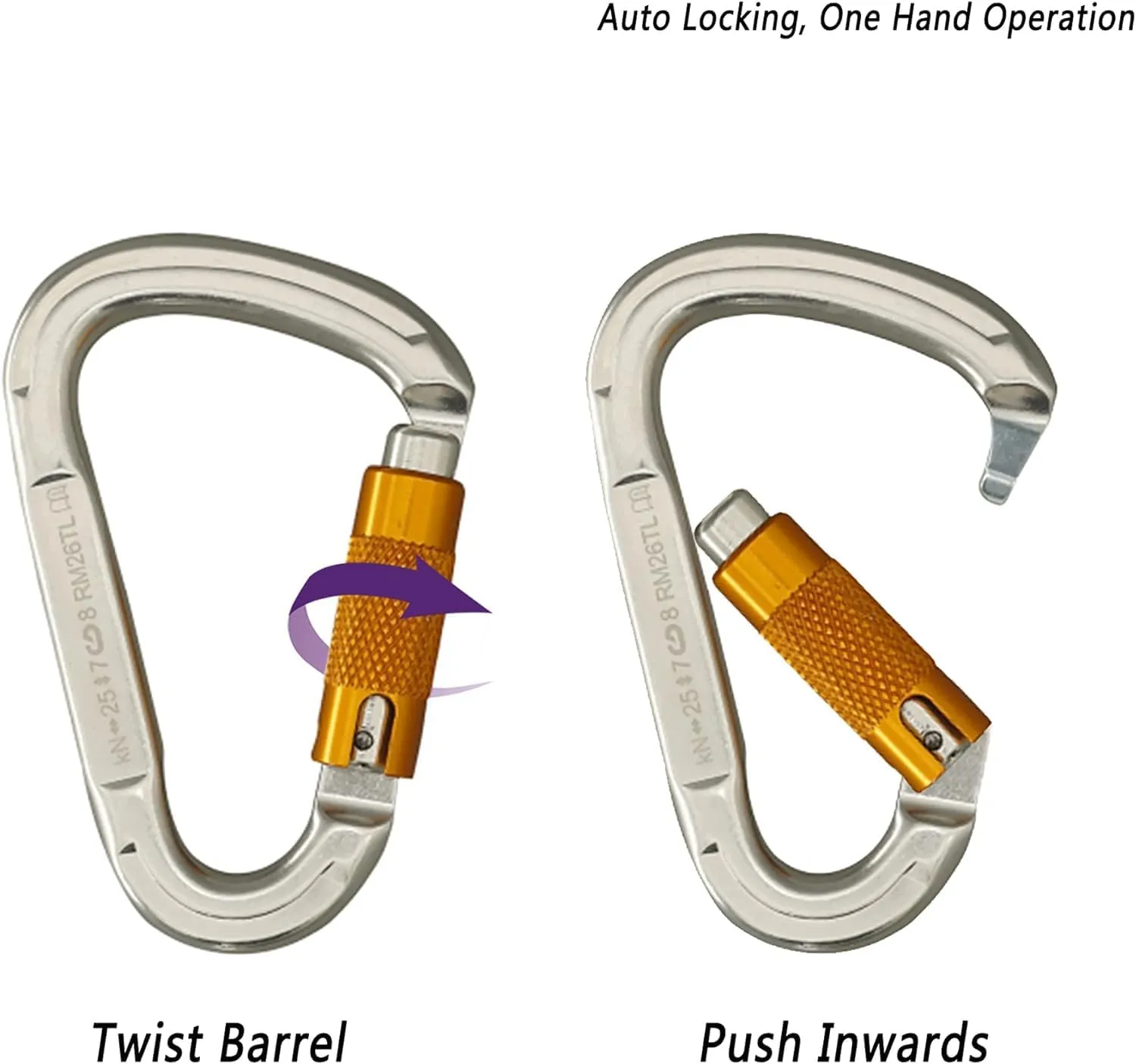 SOB Auto Locking Climbing Carabiner Clips,Heavy Duty Asymmetrical Carabiner Connector Used for Rappelling Gear Rescue Outdoor Projects Dog Leash