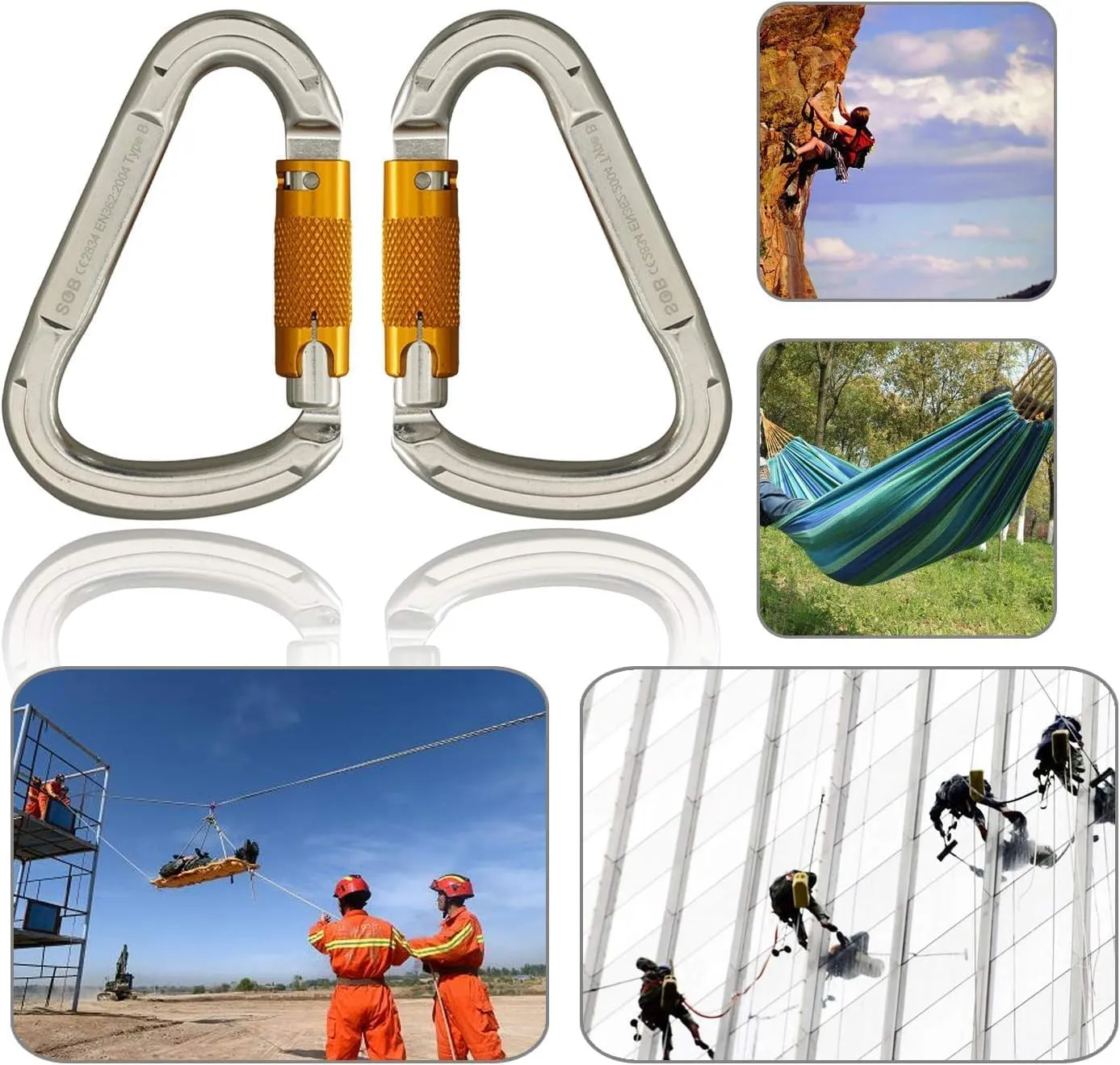 SOB Auto Locking Climbing Carabiner Clips,Heavy Duty Asymmetrical Carabiner Connector Used for Rappelling Gear Rescue Outdoor Projects Dog Leash