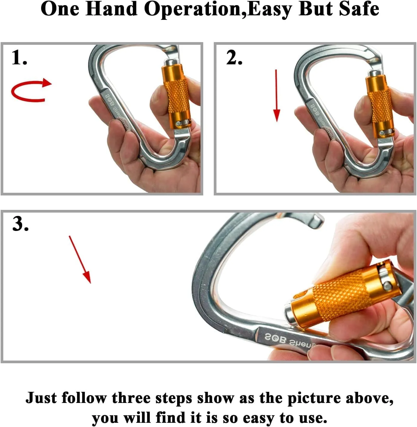 SOB Auto Locking Climbing Carabiner Clips,Heavy Duty Asymmetrical Carabiner Connector Used for Rappelling Gear Rescue Outdoor Projects Dog Leash