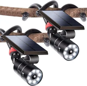 Solar Motion Sensor Camping Lights Aluminum Case, 100-Week FREE Refund/Replacement, Solar Spot Light Outdoor Waterproof Motion Sensor Security Lights for Yard Deck Camp Post Step Hunting Hiking