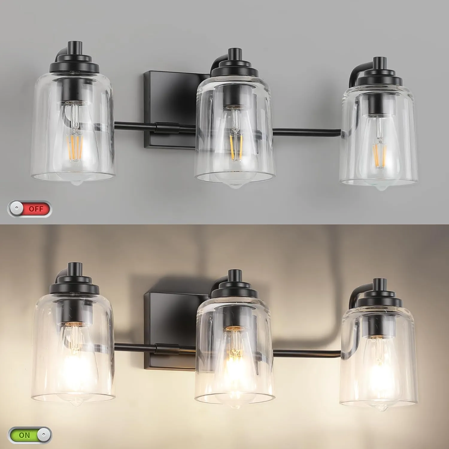 SOLFART 3 Lights Bathroom Light Fixtures Over Mirror Black Vanity Lights for Bathroom Wall Lights for Bathroom Matte Black Mirror Light