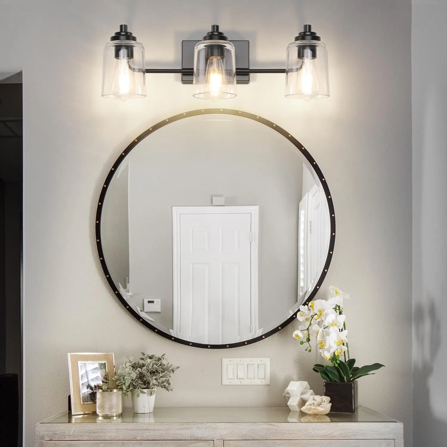 SOLFART 3 Lights Bathroom Light Fixtures Over Mirror Black Vanity Lights for Bathroom Wall Lights for Bathroom Matte Black Mirror Light