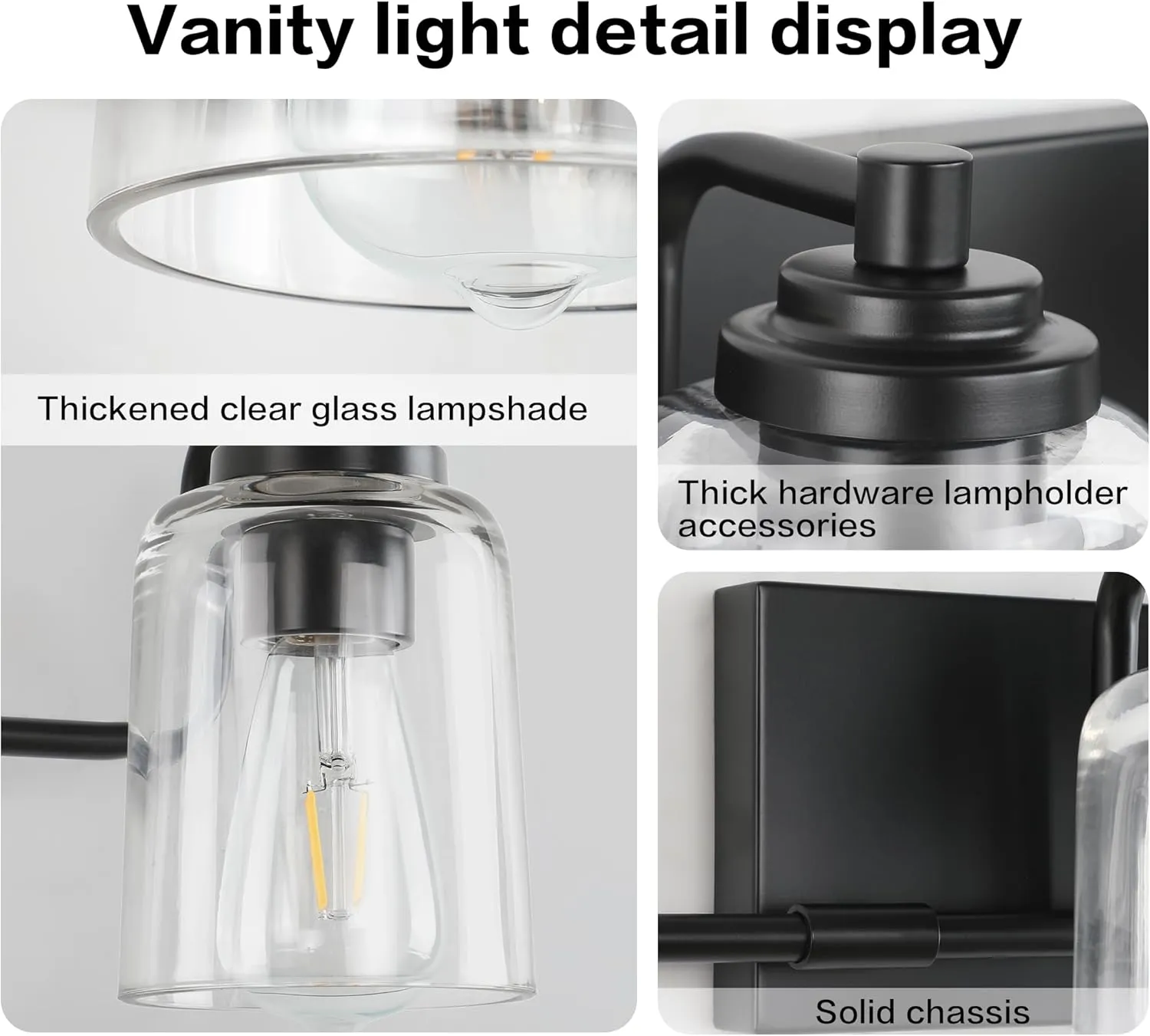 SOLFART 3 Lights Bathroom Light Fixtures Over Mirror Black Vanity Lights for Bathroom Wall Lights for Bathroom Matte Black Mirror Light