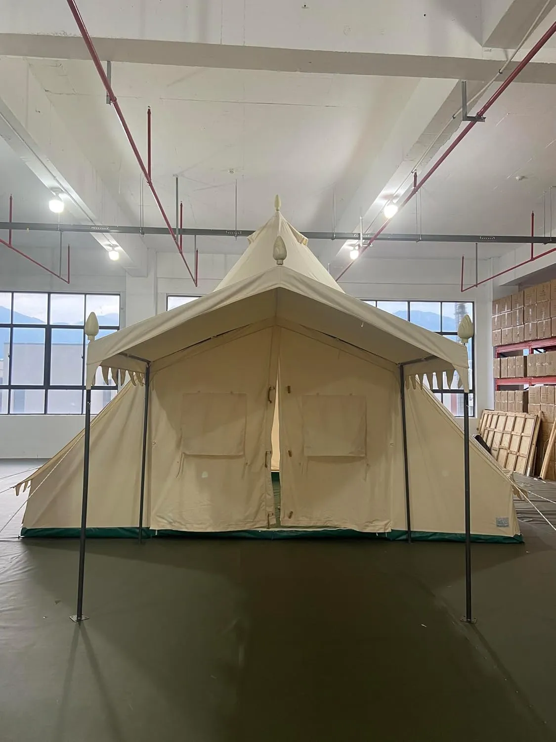 Spacious 19.68ft Canvas Glamping Tent for Family Adventures, Durable 4-Season Design with 8.53ft Porch for Comfort & Connection