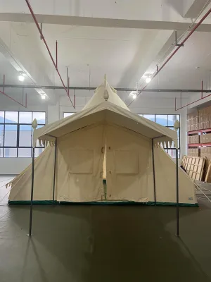 Spacious 19.68ft Canvas Glamping Tent for Family Adventures, Durable 4-Season Design with 8.53ft Porch for Comfort & Connection