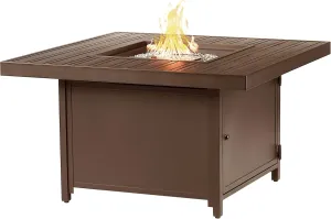 Square 42 in. x 42 in. Aluminum Propane Fire Pit Table with Glass Beads, Two Covers, Lid, 57,000 BTUs in Brown Finish