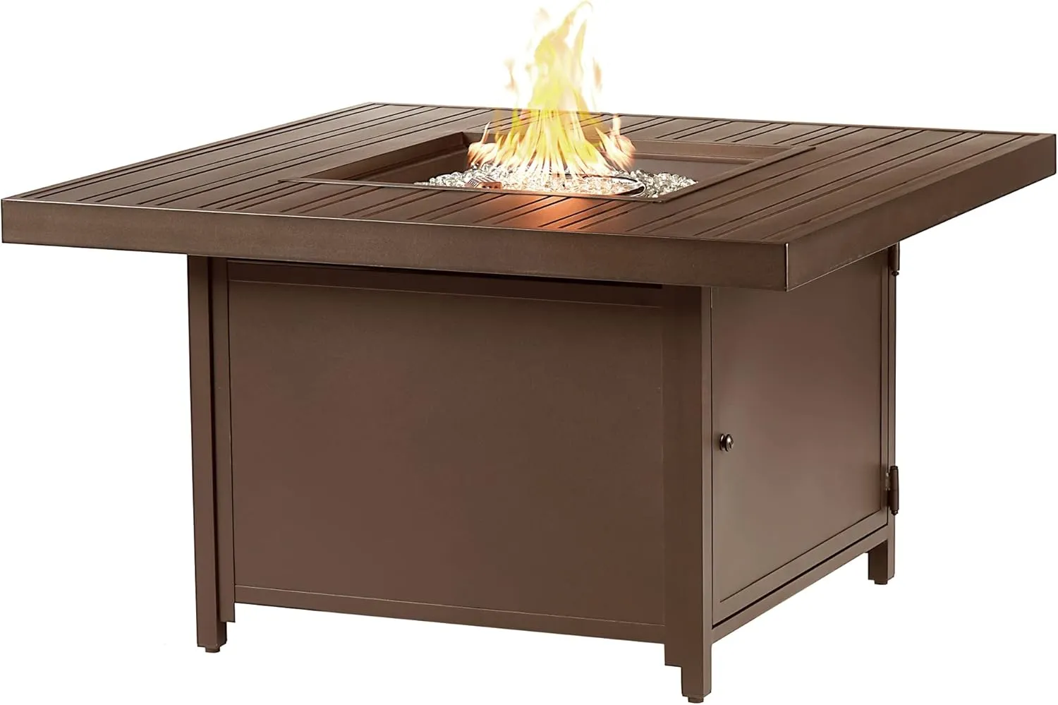 Square 42 in. x 42 in. Aluminum Propane Fire Pit Table with Glass Beads, Two Covers, Lid, 57,000 BTUs in Brown Finish