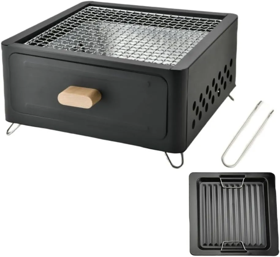 Square Household Outdoor Barbecue Stove Tea Brewing Outdoor Barbecue Rack Camping Barbecue Stove(Color:E)