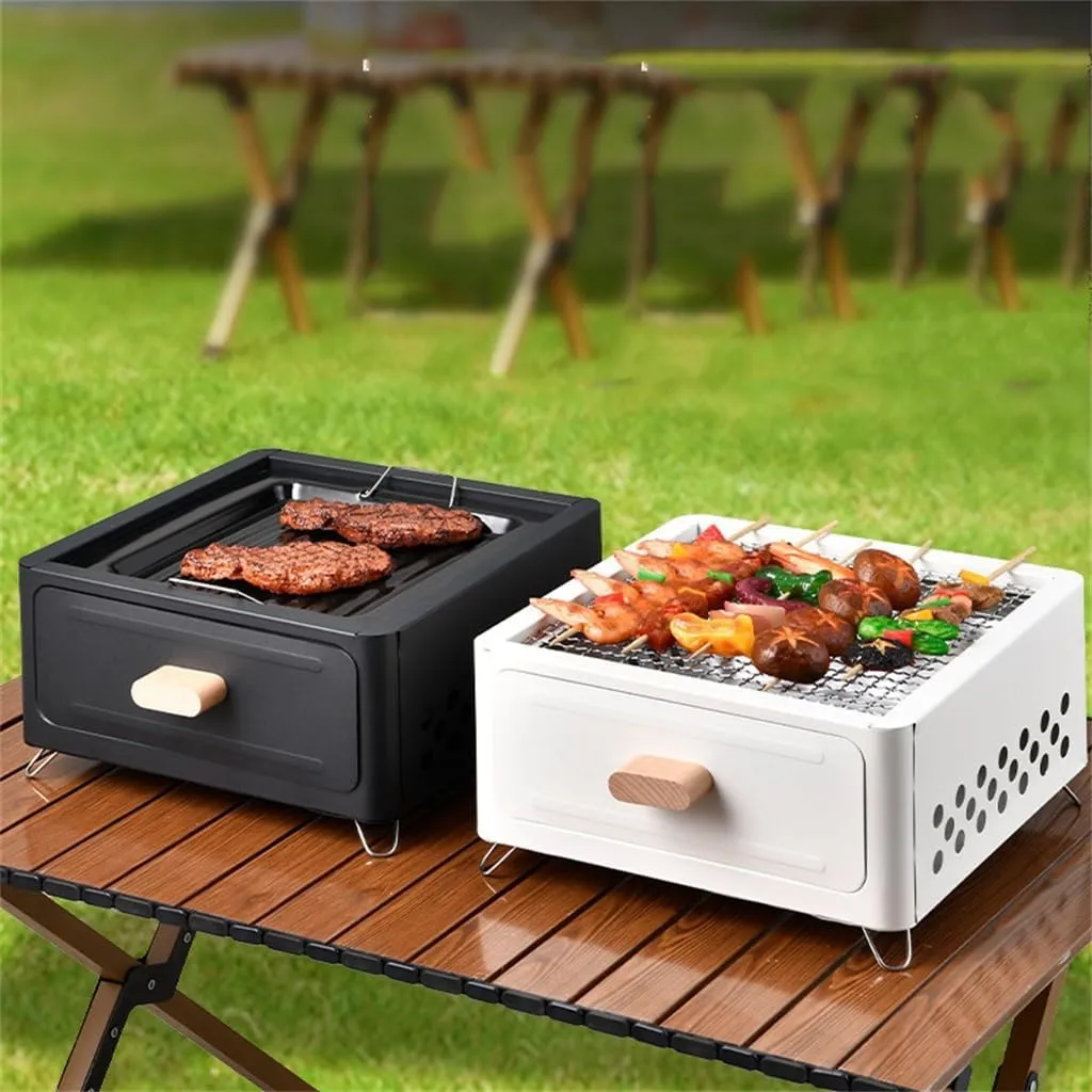 Square Household Outdoor Barbecue Stove Tea Brewing Outdoor Barbecue Rack Camping Barbecue Stove(Color:E)