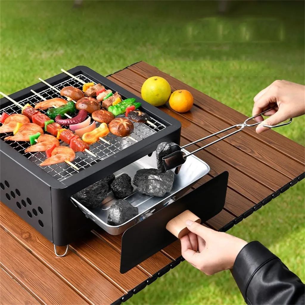 Square Household Outdoor Barbecue Stove Tea Brewing Outdoor Barbecue Rack Camping Barbecue Stove(Color:E)