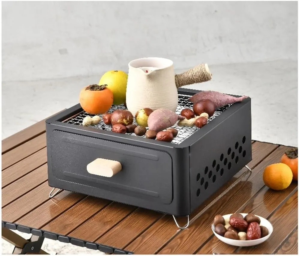 Square Household Outdoor Barbecue Stove Tea Brewing Outdoor Barbecue Rack Camping Barbecue Stove(Color:E)
