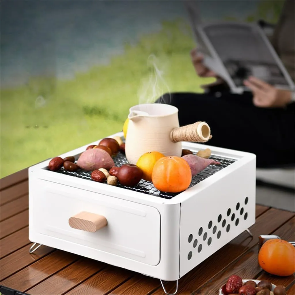 Square Household Outdoor Barbecue Stove Tea Brewing Outdoor Barbecue Rack Camping Barbecue Stove(Color:E)