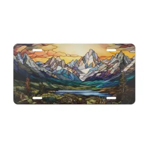 Stained Glass Mountain Range Front License Plate Vanity Plate, Hiking Outdoor Decor, Hiking Camping Nature License Plates