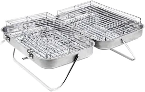 Stainless Steel Folding Barbecue Stove With Two Charcoal Stoves Outdoor Camping Barbecue Rack