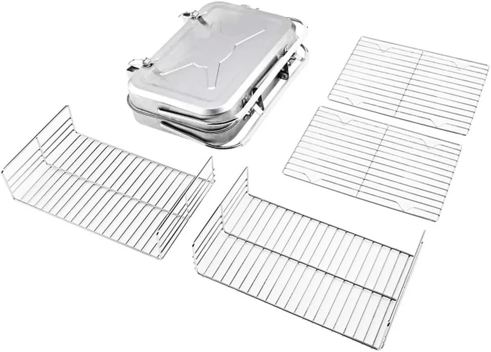 Stainless Steel Folding Barbecue Stove With Two Charcoal Stoves Outdoor Camping Barbecue Rack
