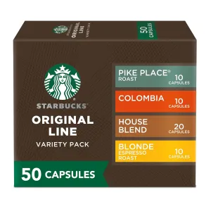 Starbucks by Nespresso Original Line Mild Variety Pack Coffee, 50-count Espresso Pods