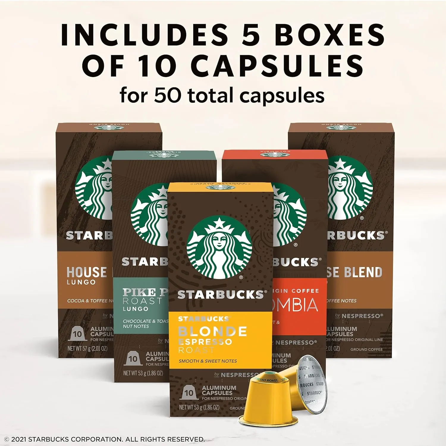 Starbucks by Nespresso Original Line Mild Variety Pack Coffee, 50-count Espresso Pods