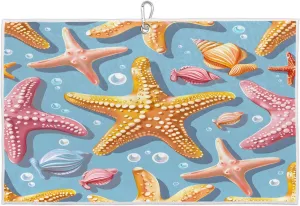 Starfish Golf Towel with Heavy Duty Carabiner Ultra Absorbent Quick Dry Perfect for Cleaning Clubs Balls Gear Essential Golf Accessory for Men Women Kids